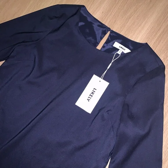 NWT LIKELY NAVY BELL SLEEVE SHIFT DRESS 2 XS ANTHROPOLOGIE - Picture 4 of 8